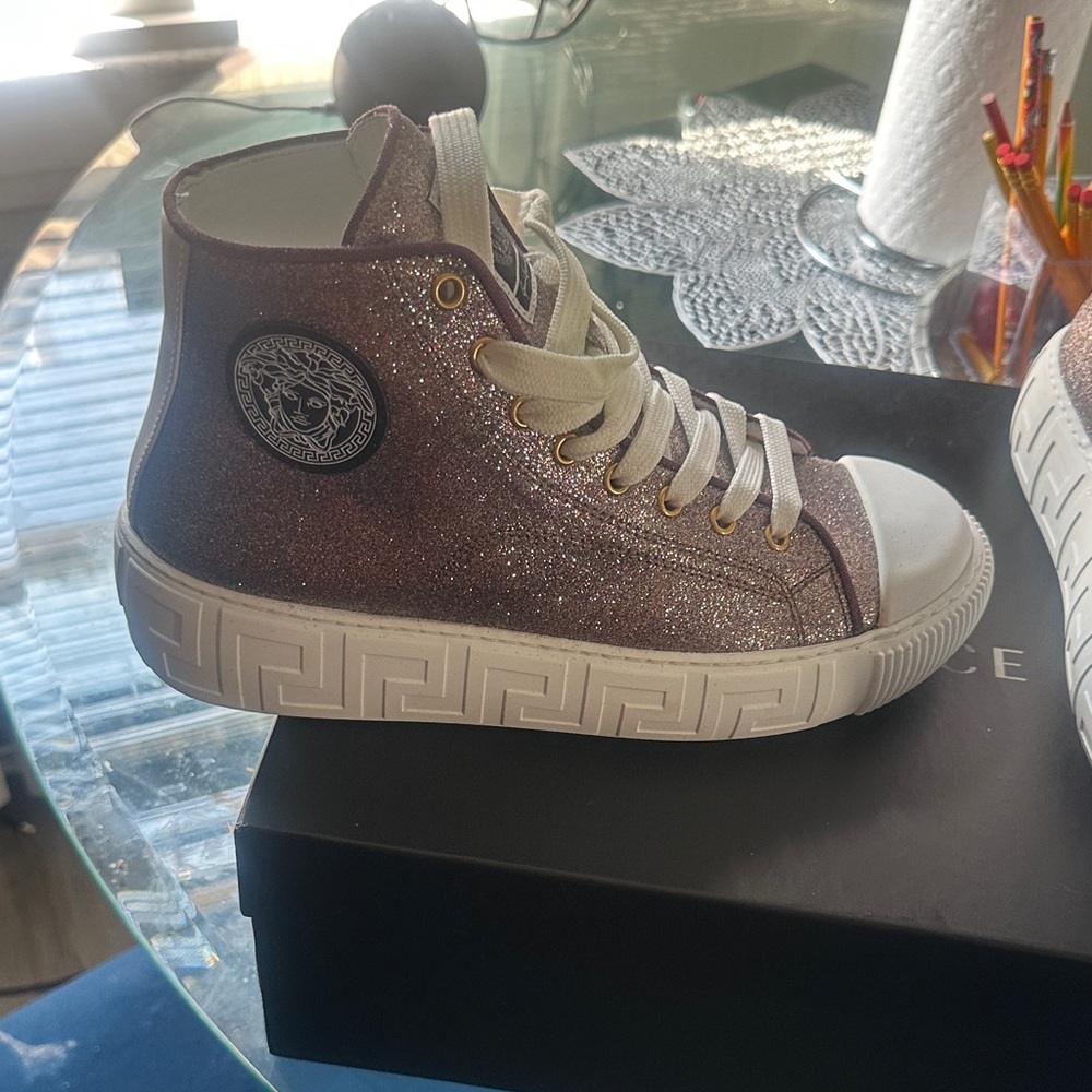 Versace Kids Glitter High-Tops - Brown and White